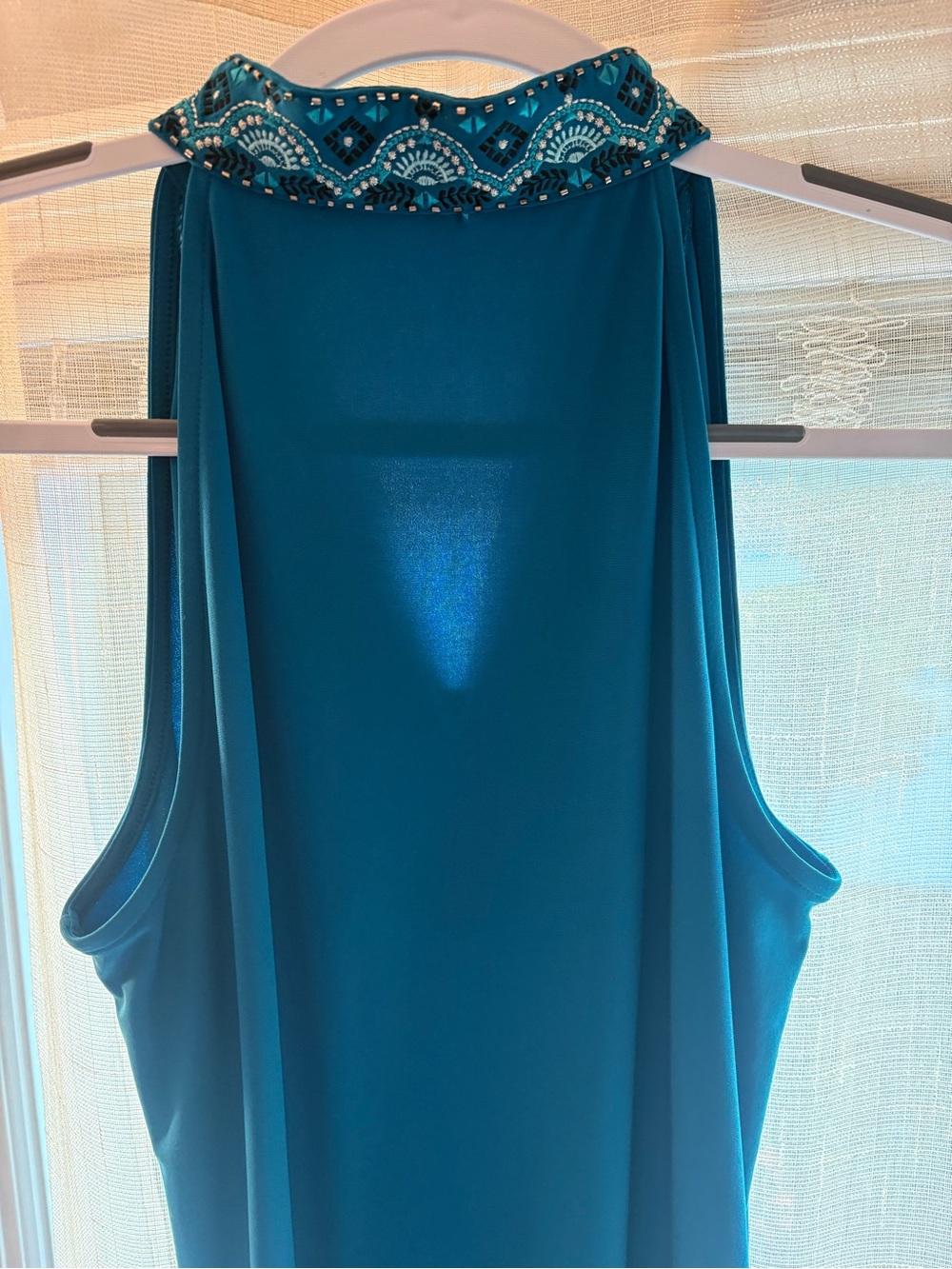 White House Black Market Teal Embellished V-Neck Dress - Picture 3 of 6
